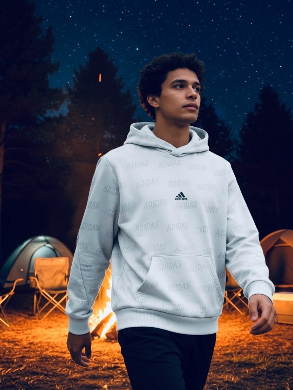 adidas Embossed All Over Graphic Love  Hoodie KANGAROO Pocket Sz L NWT FIRM - Picture 3 of 11